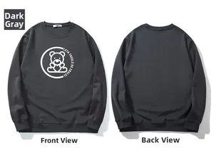 Vues avant et arrière d'un sweat-shirt gris foncé avec imprimé ours et col à bords-côtes
