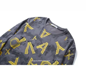 Detail of crewneck sweatshirt showing yellow PLAY letters and premium knit texture
