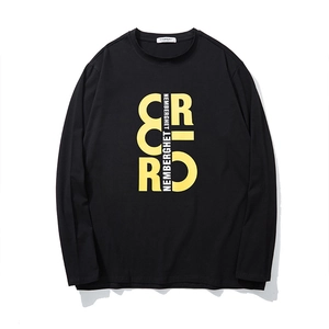 Men's oversized long sleeve black T-shirt with yellow geometric graphic print