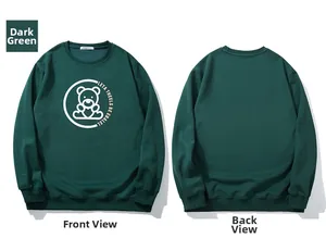 Détail recto verso du sweat-shirt vert foncé avec imprimé ours blanc stylé