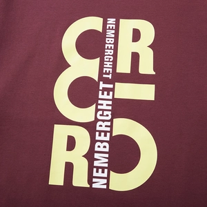 Burgundy oversized long sleeve T-shirt with yellow CRDR letter print and cotton texture