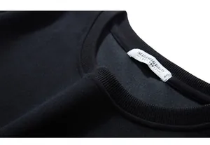 Close-up of ribbed crewneck neckline and 4XL size label on black oversized sweatshirt