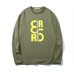 Loose fit olive green long sleeve t-shirt with yellow street style letter prints