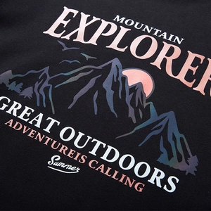 Men's oversized black sweatshirt with iridescent mountain explorer graphic print