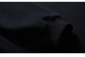 Detailed macro view of black ribbed knit cuffs with premium stitching and texture