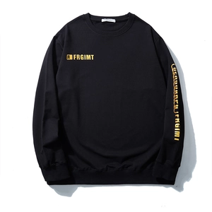 Men's Plus Size Fashion Sweatshirt Autumn Gold Letter Printed Long Sleeve Casual Loose Cotton Pullover Top Black