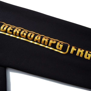 Men's oversized black sweatshirt featuring premium gold metallic letter printing on knit fabric