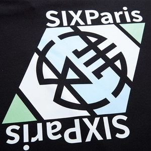 Men's oversized black sweatshirt featuring a modern geometric SIXParis graphic print