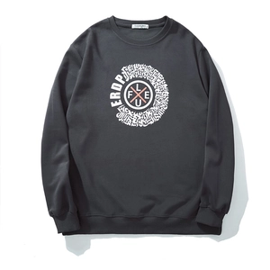 Men's oversized dark grey sweatshirt with streetwear graphic print and ribbed crewneck