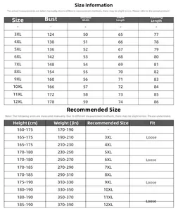 Detailed size chart for oversized men's sweatshirt ranging from size 3XL up to 12XL