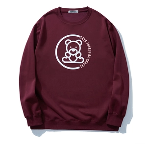Sweat bordeaux grande taille avec imprimé ours, col rond et poignets en bord-côte