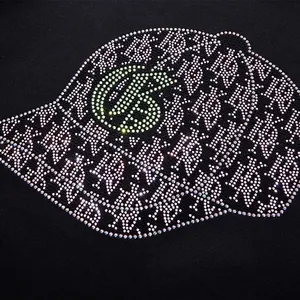 Men's oversized black hoodie with rhinestone beanie graphic and Gothic letter G