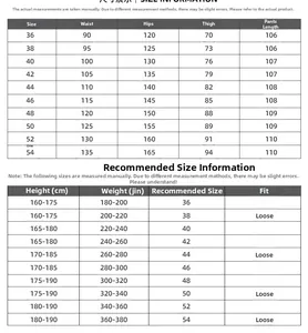 Size chart for men's plus size relaxed fit jeans showing waist, hip, and length measurements