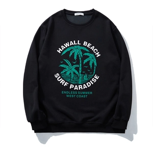 Men Plus Size Cotton Sweatshirt Hawaii Coconut Tree Print Crew Neck Loose Casual Long Sleeve Pullover Oversized Streetwear Top