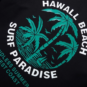 Men's oversized black sweatshirt with Hawaii beach palm tree graphic print