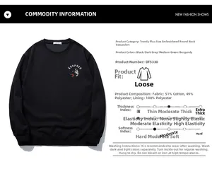 Détails du tissu et broderie d'un sweat-shirt à col rond pour hommes avec motif loup