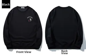 Vues détaillées avant et arrière du sweat noir avec broderie de tête de loup sur la poitrine