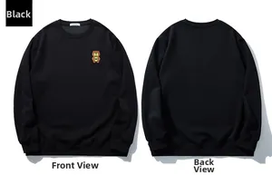 Detailed front and back view of black sweatshirt with bear embroidery and rhinestones
