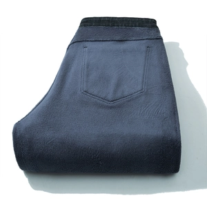 Men's Plus Size Winter Fleece Lined Jeans Japanese Retro Embroidered Straight Leg Loose Denim Pants Elastic Waist Warm Trousers