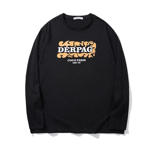 T-shirt noir manches longues pour hommes avec imprimé vagues orange et texte DERPAG