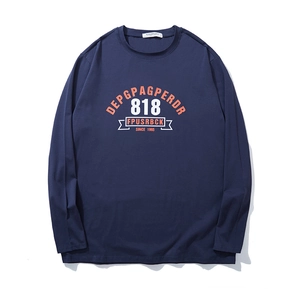 Men's loose long sleeve t-shirt in navy blue with orange letter print and 818 graphic