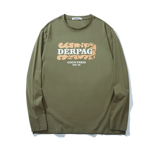 T-shirt homme à manches longues coupe ample vert armée avec imprimé graphique blanc
