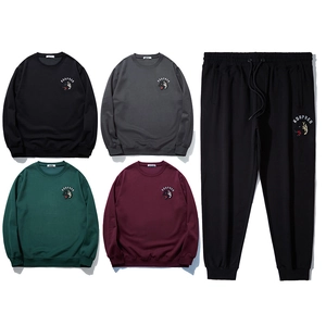 Men's jogger set with wolf head embroidery including hoodies and drawstring sweatpants