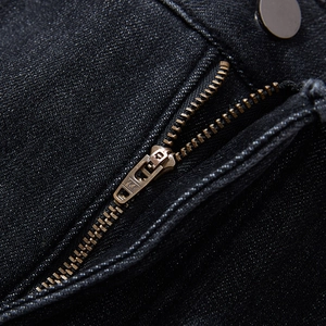 Men's retro straight leg jeans detail featuring high-quality bronze YKK metal zipper