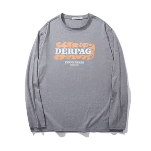 T-shirt homme manches longues gris foncé en coton avec imprimé graphique orange et blanc