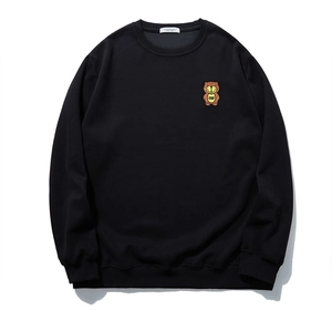Men's Plus Size Streetwear Bear Embroidery Rhinestone Loose Sweatshirt Autumn Casual Long Sleeve Crewneck Pullover Top