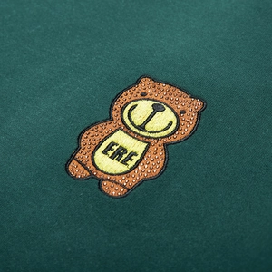 Loose dark green sweatshirt with teddy bear embroidery and sequins for oversized men