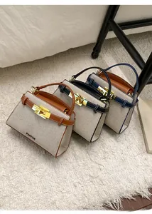 Detailed comparison of canvas and leather crossbody bags in brown, black, and navy colors