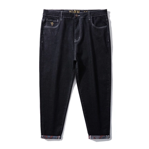 Men's Plus Size Denim Jeans Loose Straight Embroidered Summer Casual Fashion Stretch Denim Pants Black Grey