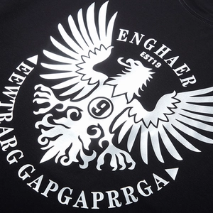 Men's oversized black cotton T-shirt with metallic silver eagle print design