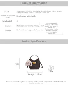 Specifiche dettagliate delle dimensioni per borsa a secchiello in pelle PU 17x12x18cm