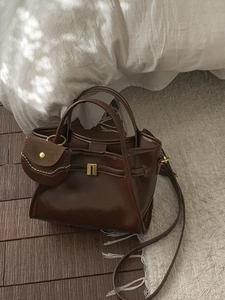 Vintage PU Leather Large Capacity Handbag For Women Stylish Solid Color Commuting Shoulder Bag With Mini Sub Bag Pendant