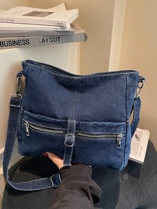 Women Vintage Denim Shoulder Bag Multi Pocket Hobo Tote Casual Crossbody Bag With Adjustable Strap Large Capacity Handbag