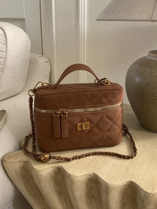 Women Quilted PU Leather Crossbody Bag Minimalist Rhombic Stitching Handbag Chain Strap Retro Vanity Case Style Bag For Daily