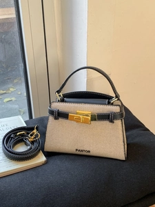 Women's Retro PU Leather Handbag Minimalist Contrast Stitching Crossbody Bag Elegant Twist Lock Single Shoulder Bag Small Square Lady Purse