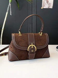 Retro contrast leopard print handbag with vintage buckle and large capacity capacity design