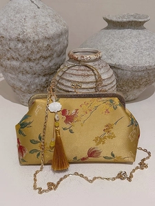 Elegante handtas in Chinese stijl met bloemen- en goudvisborduursel op zijden stof