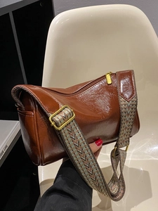 Petit Sac Bandoulière Cylindre en Cuir PU Rétro pour Femme Avec Bandoulière Tissée Large Couleur Unie Sac Boston pour Voyage Décontracté Quotidien