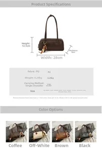 Detailed size chart and multi-color options for vintage PU leather baguette shoulder bag