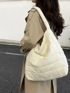 Chic beige quilted puffer hobo bag with textured bubble fabric for women