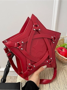 Damen Umhängetasche Sternform Gothic Punk Nieten PU Leder Schultertasche Y2K Mode Vielseitige Handtasche Tote Bag