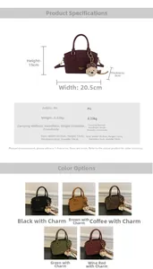 Detail view of mini retro PU leather handbag with bear charm in five colors