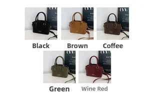 Collage of retro crossbody mini square bags in black brown green and wine red matte finish