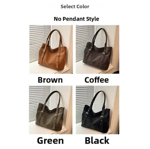Collage of four minimalist tote bags in brown, coffee, green, and black with metal buckles