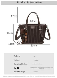 Tableau des tailles détaillé pour le sac seau vintage marron foncé avec mesures