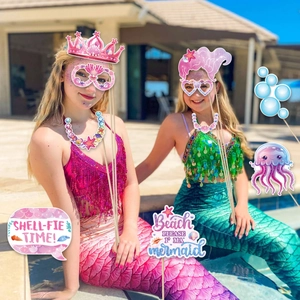 Mermaid party photo booth props kit with shell glasses and crowns for birthday fun